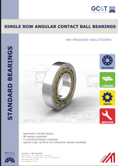 GCT Single Row Angular Contact Ball Bearings Product Flyer