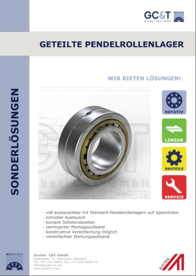 GCT geteilte Pendelrollenlager Produktbroschüre